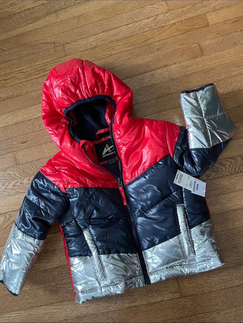 18 months NWT Athletech Kids Colorblock Puffer Jacket - Red, Black & Silver boys